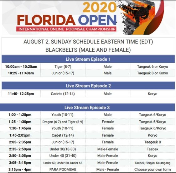 TKD Poomsae Tournament Schedule Day 2